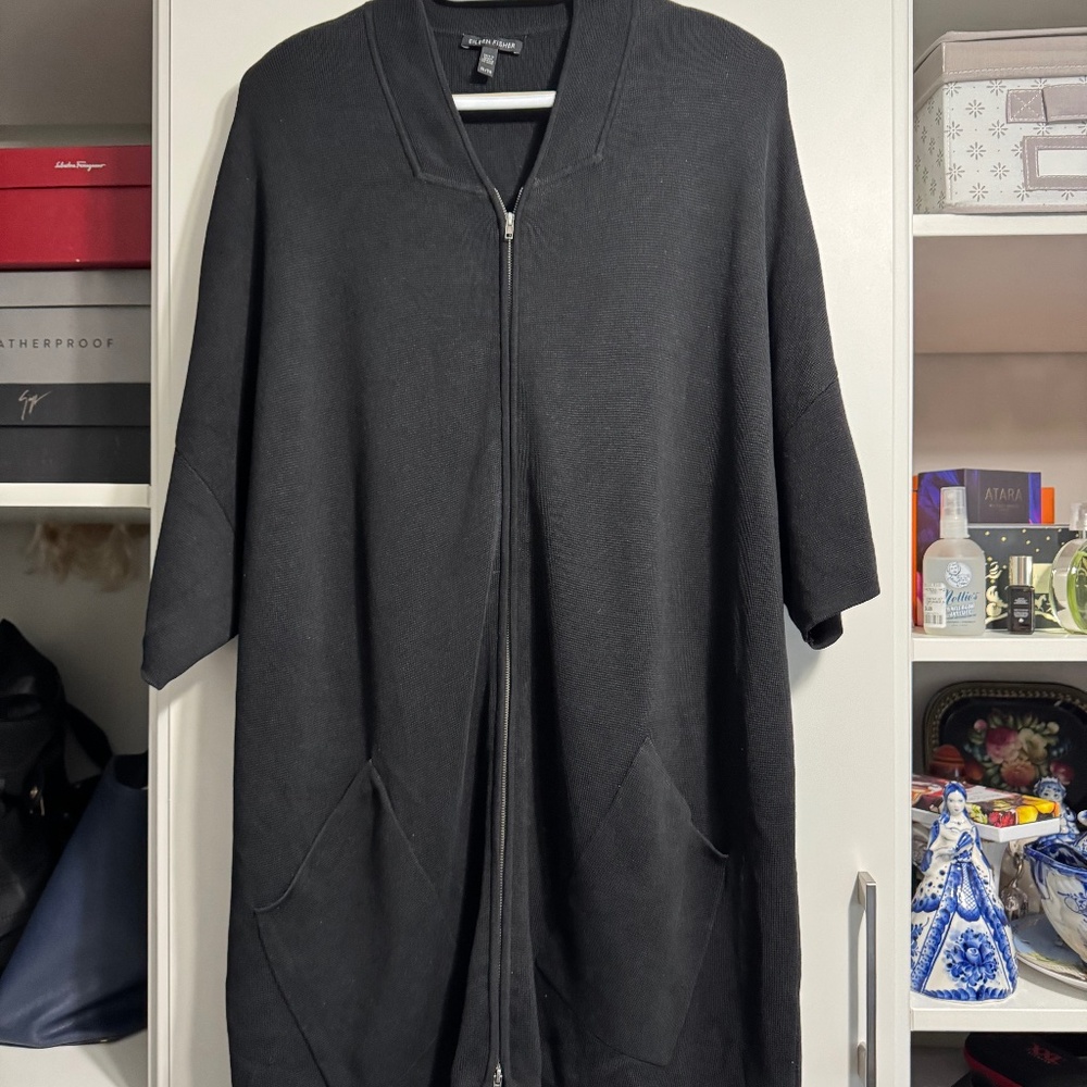 Eileen Fisher, Size XL, black, a cardigan, 80% Silk, 20% Cotton organic